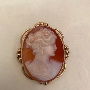 Solid 14K Frame Charming Ladies Profile Portrait Shell Cameo Brooch Pin/Pendant!
